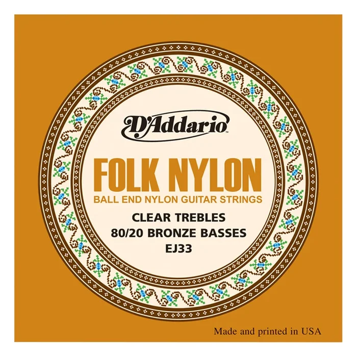 D’Addario EJ33 Folk Nylon 80/20 Bronze/Ball End Clear Treble