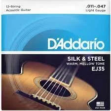 D’Addario EJ35 Silk & Steel Silver Wound 12-String .011″-.047″ Guitar Strings
