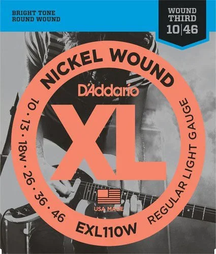 D’Addario EXL110W Nickel Wound, Regular Light, Wound 3rd, 10-46 Electric Guitar Strings