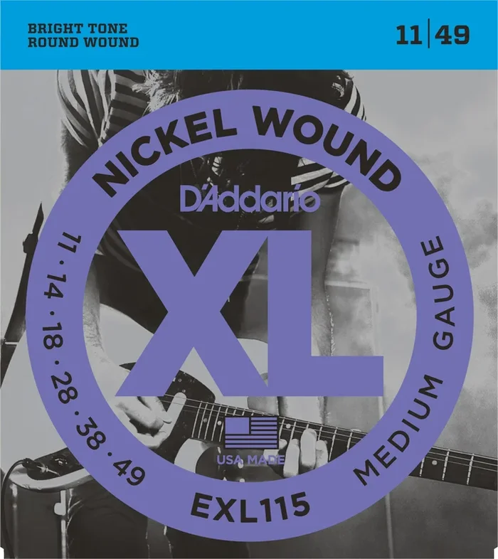 D’Addario EXL115 Nickel Wound Electric Guitar Strings, Medium/Blues-Jazz Rock, 11-49