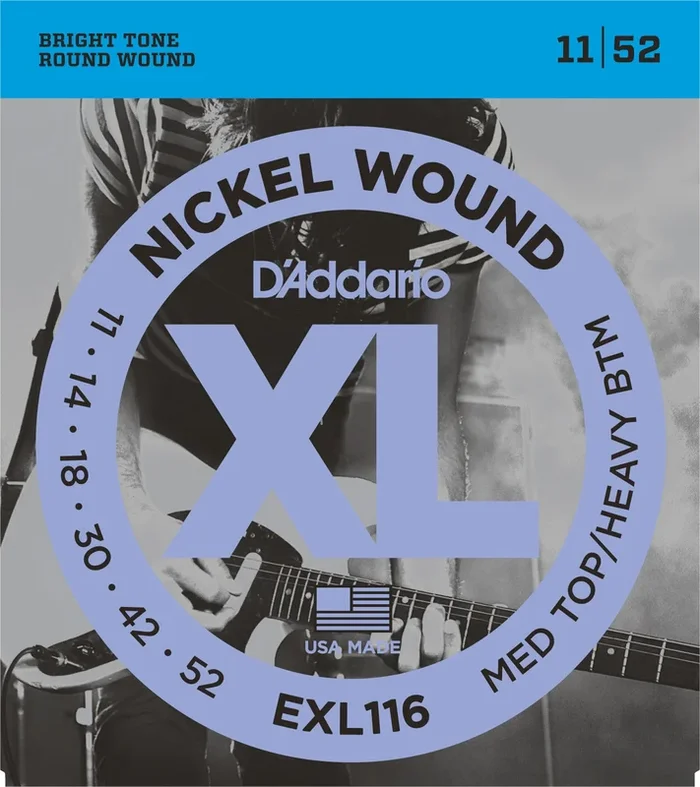 D’Addario EXL116 Nickel Wound Electric Guitar Strings, Medium Top/Heavy Bottom, 11-52