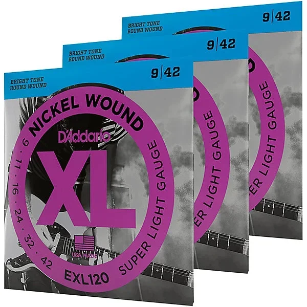 D’Addario EXL120-3D Nickel Wound Electric Strings – .009-.042 Super Light 3-Pack
