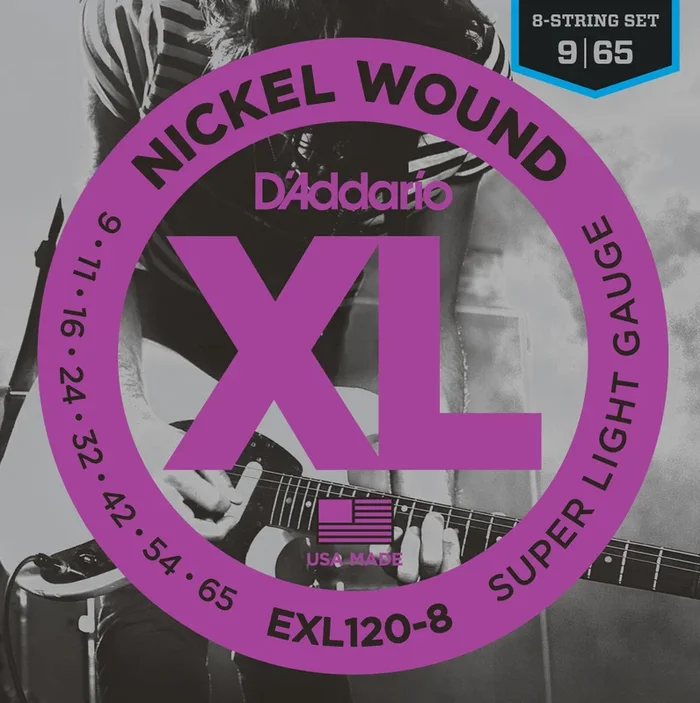 D’Addario EXL120-8 8-String Nickel Wound Electric Guitar Strings, Super Light, 9-65