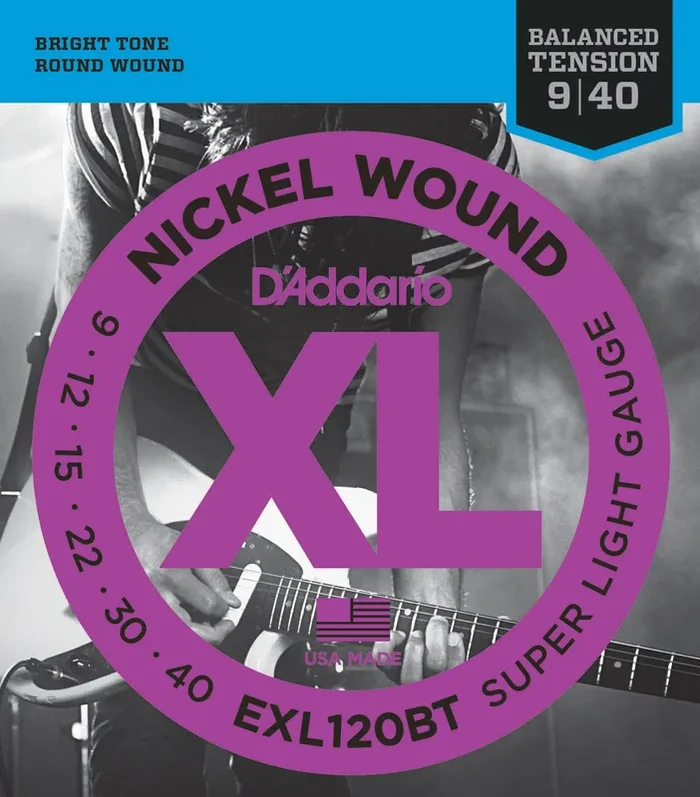 D’Addario EXL120BT Nickel Wound Electric Guitar Strings, Balanced Tension Super Light, 9-40