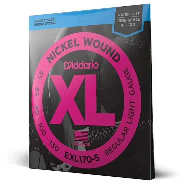 D’Addario EXL170-5 XL Nickel Round Wound 5-String Bass Strings – 0.45-0.130