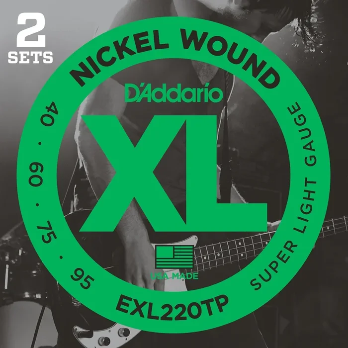 D’Addario EXL220TP Nickel Wound Bass Guitar Strings, Super Light, 40-95, 2 Sets, Long Scale