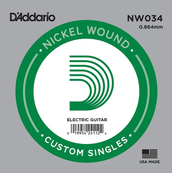 D’Addario NW034 Nickel Wound Electric Guitar Single String.034