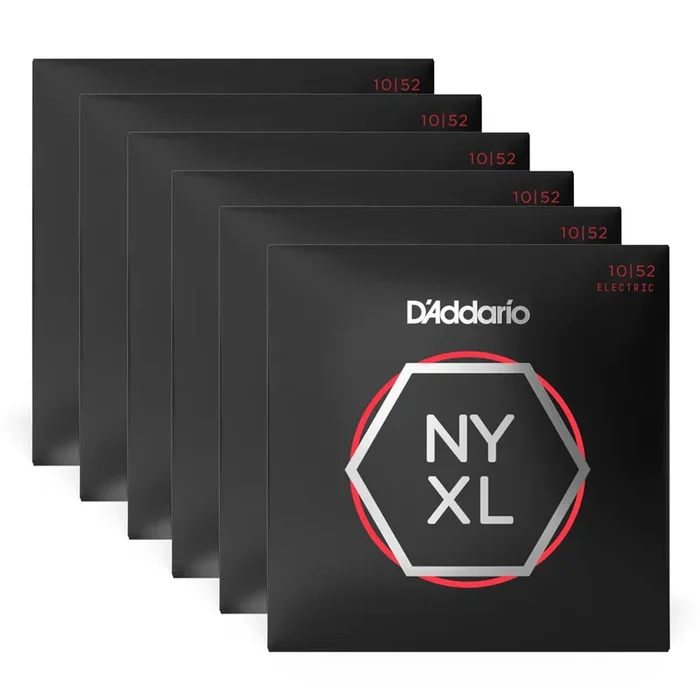 D’Addario NYXL Electric Guitar Strings Light Top/Heavy Bottom 10-52 6 Pack Bundle