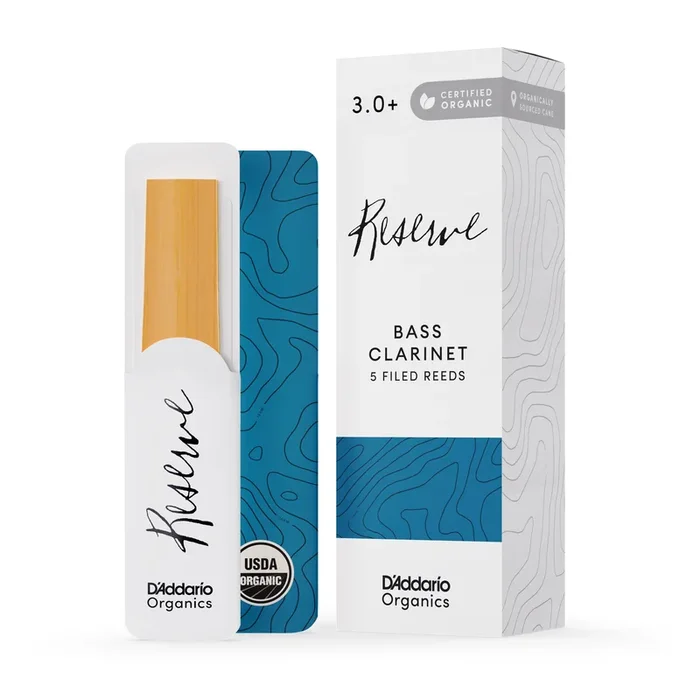 D’Addario Organic Reserve Bass Clarinet Reeds, Strength 3.0+, 5 Pack