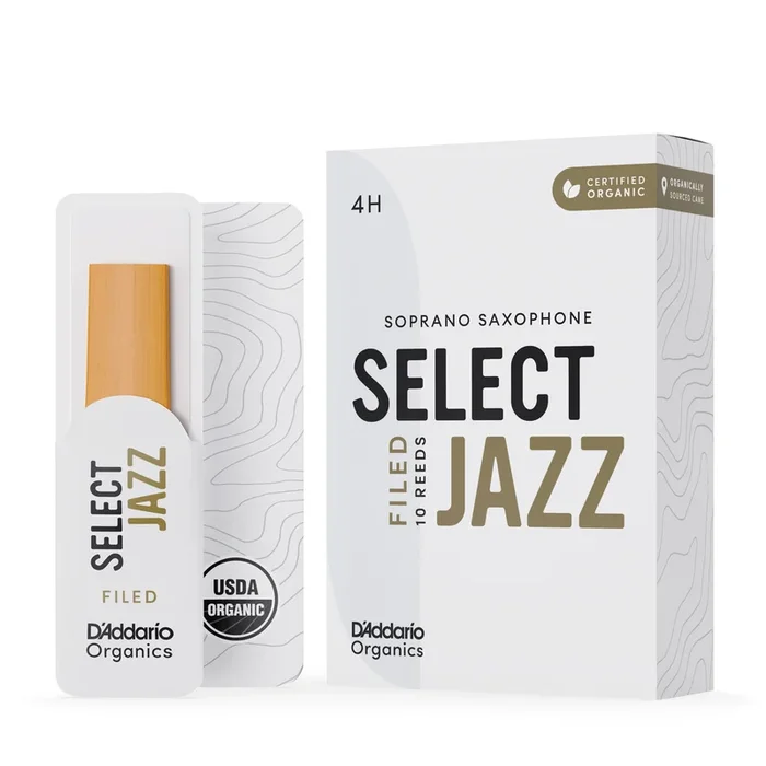 D’Addario Organic Select Jazz Filed Soprano Sax Reeds, Strength 4 Hard, 10-pack