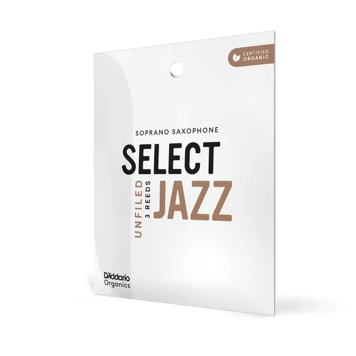 D’Addario Organic Select Jazz Unfiled Soprano Sax Reeds, Strength 2 Soft 3-Pack