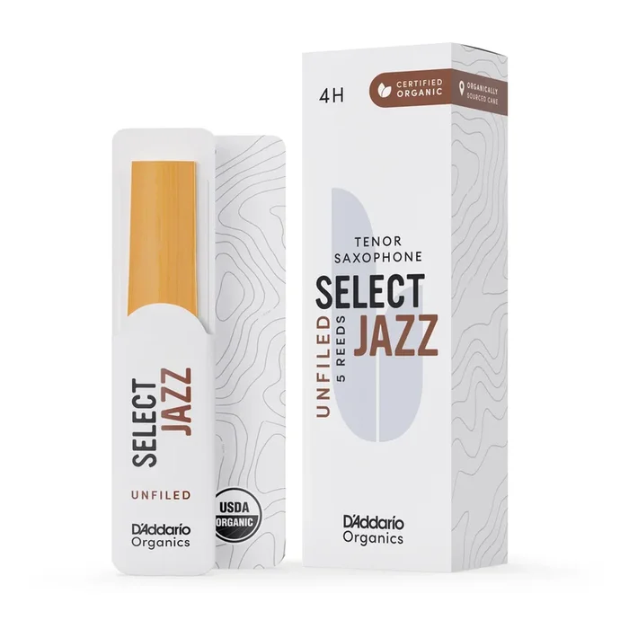 D’Addario Organic Select Jazz Unfiled Tenor Sax Reeds, Strength 4 Hard, 5-pack