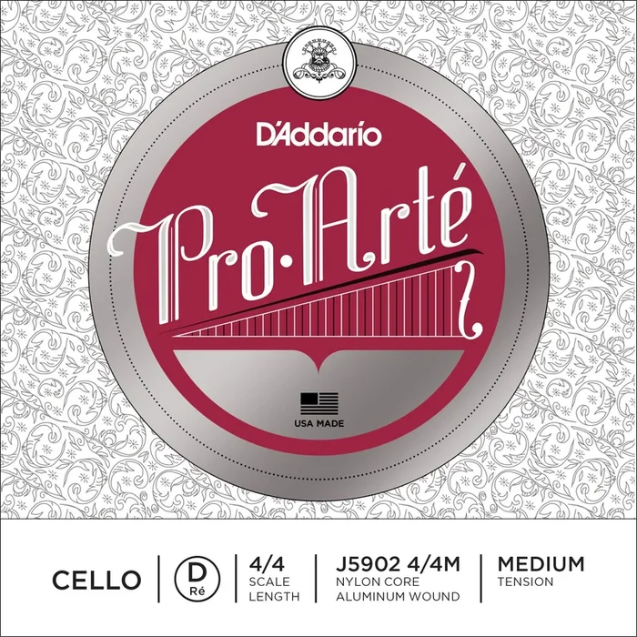 D’Addario Pro-Arte Cello Single D String, 4/4 Scale, Medium Tension