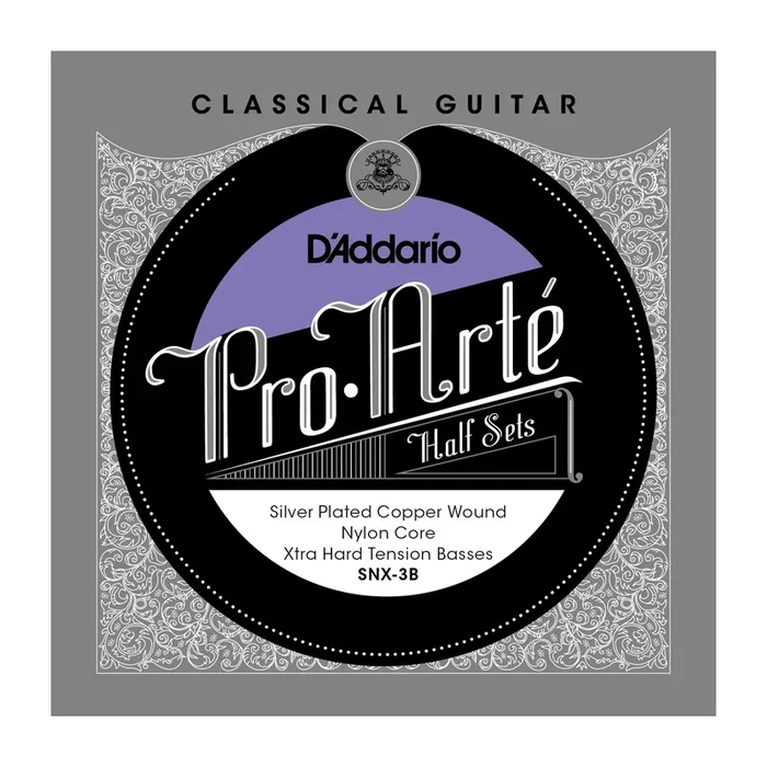 D’Addario SNX-3B Pro-Arte Silver Plated Copper on Nylon Core Classical Guitar Half Set, Extra Hard Tension
