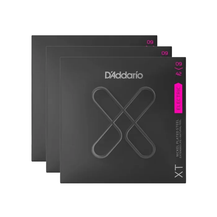 D’Addario XT Nickel Plated Steel Electric Guitar Strings Super Light 9-42 3 Pack Bundle