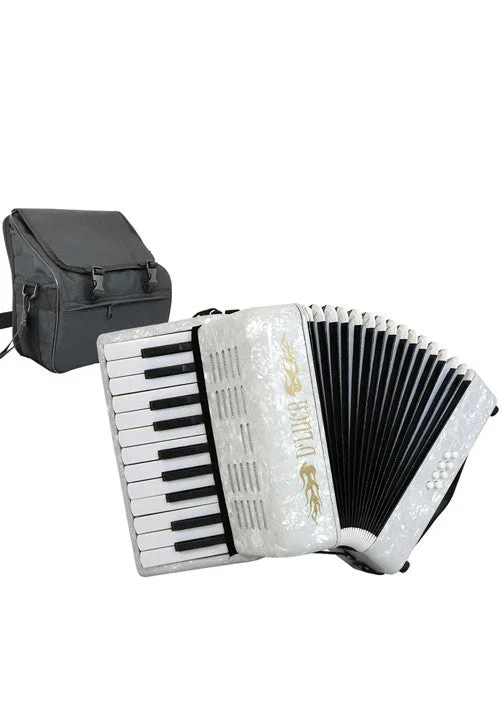 D’Luca Grand Junior Piano Accordion 22 Keys 8 Bass with Gig Bag, White