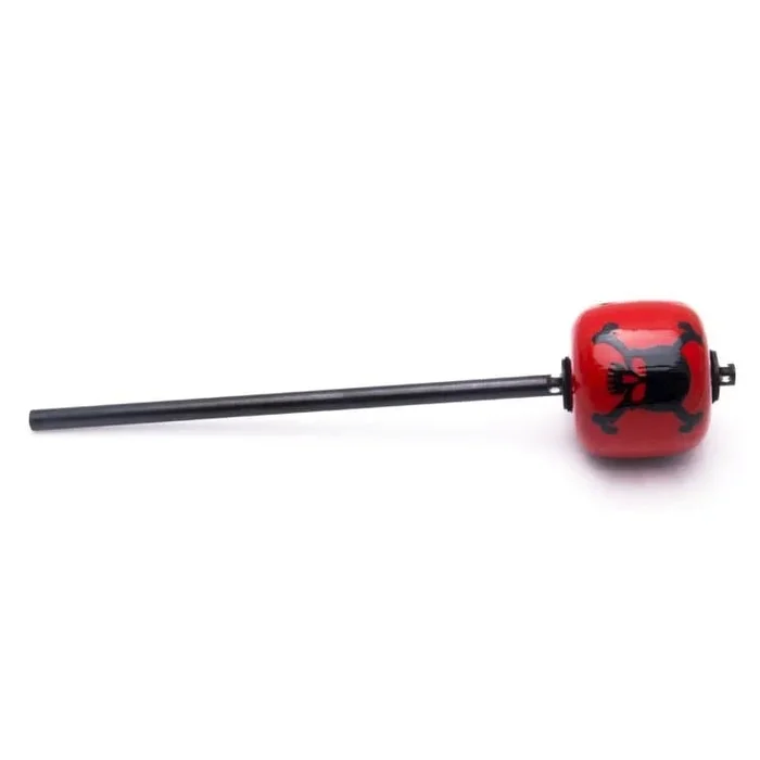 Danmar Red Wood Ball Bass Drum Beater, Black Shaft Black Skull