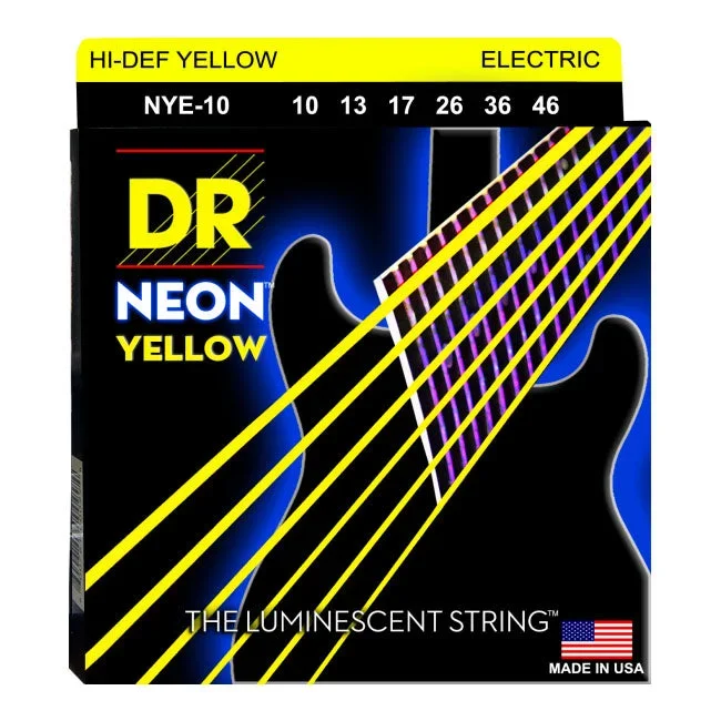 DR – NYE-10 – 6-String Electric Guitar Strings – Hi-Def Yellow Neon (1 Pack)