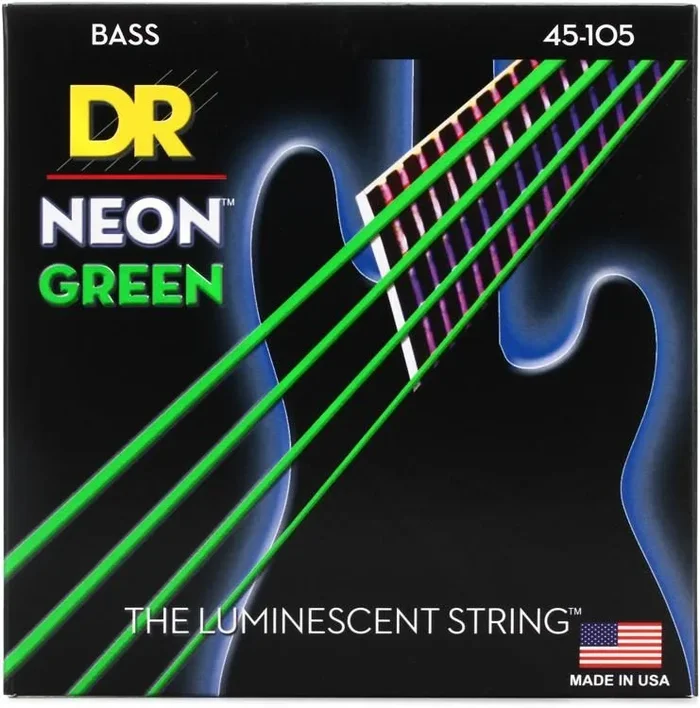 DR Strings – NGB-45 – Hi-Def Neon Green K3 Coated Bass Guitar Strings – .045-.105 Medium (1 Pack)