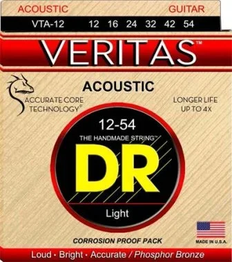 DR Strings – VTA-12 – Veritas – Phosphor Bronze Round-Core Acoustic Guitar Strings – 12-54 (1 Pack)