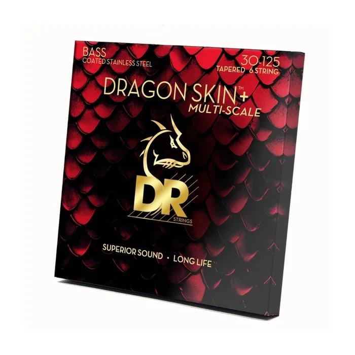 DR Strings Dragon Skin+ Coated 6-String Multi-Scale Bass Guitar Strings – 30-125