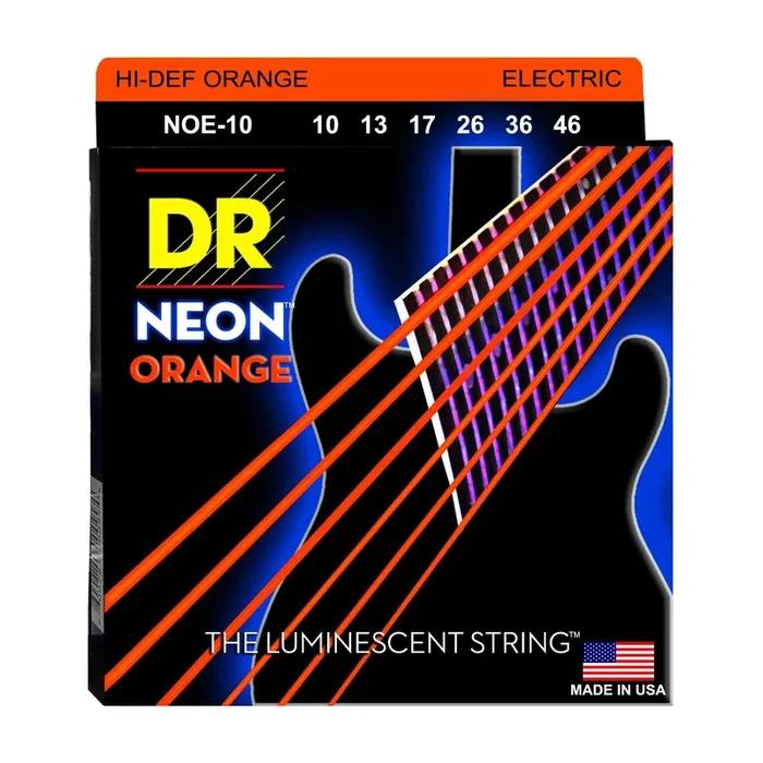 DR Strings Electric Guitar Neon Orange Coated Medium, (.010 – .046)