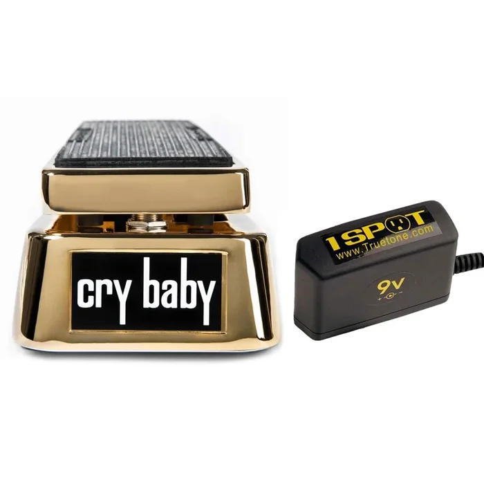 Dunlop 50th Anniversary Cry Baby Wah Gold Bundle w/ Truetone 1 Spot Space Saving 9v Adapter