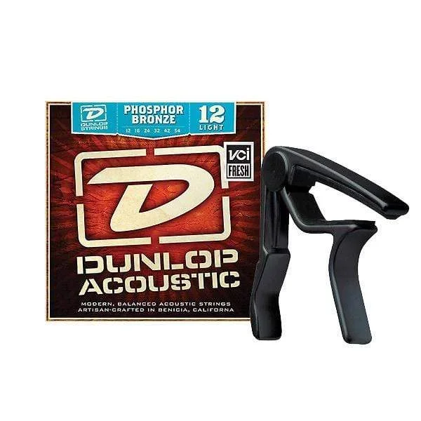 Dunlop Strings Acoustic Phosphor Bronze 12-54 & 83CBA Trigger Capo Pack