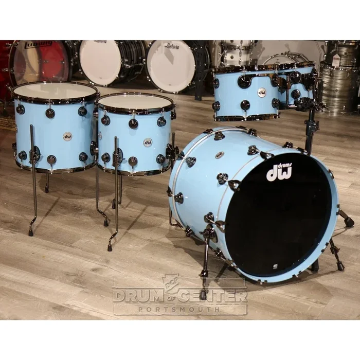 DW Collectors Maple/Mahogany 5pc Drum Set Solid Robin’s Egg Blue w/Black Hw