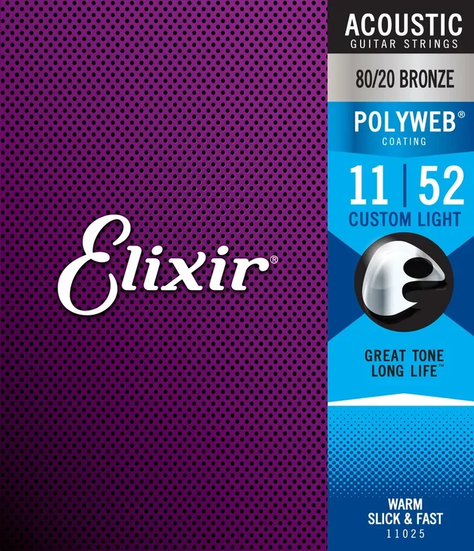 Elixir 11025 Polyweb 80/20 Bronze Custom Light Acoustic Guitar Strings 11-52