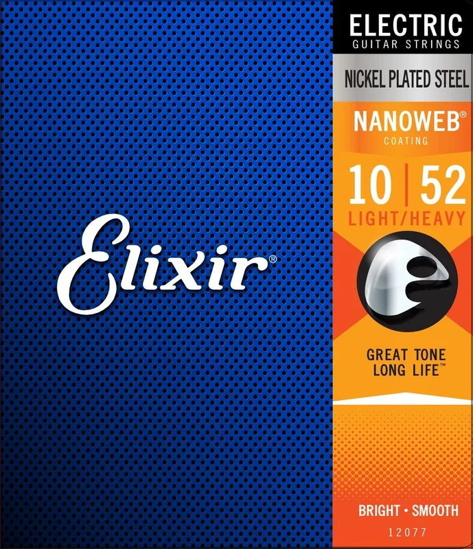 Elixir 12077 Nanoweb Light Top Heavy Bottom Electric Guitar Strings 10-52