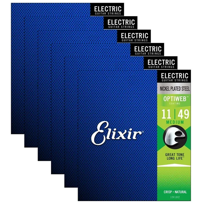 Elixir 19102 Optiweb Electric Guitar Strings Medium 11-49 (6 Pack Bundle)