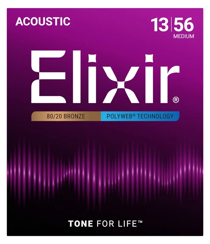 Elixir 80/20 Medium Acoustic Guitar Strings w/ Polyweb Coating G.013-.056