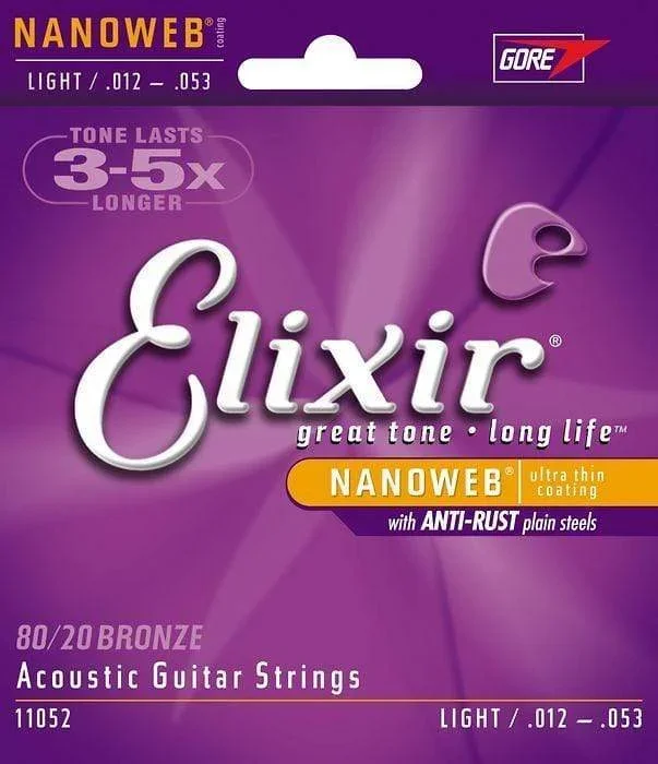 Elixir Light Nanoweb Acoustic Guitar Strings 12-53