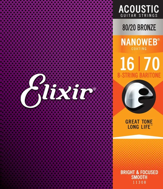 Elixir Nanoweb 80/20 Bronze 8-String Baritone Acoustic Guitar Strings