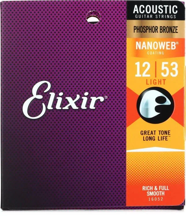 Elixir Nanoweb Phosphor Bronze Coated Acoustic Guitar Strings | Light | 12-53