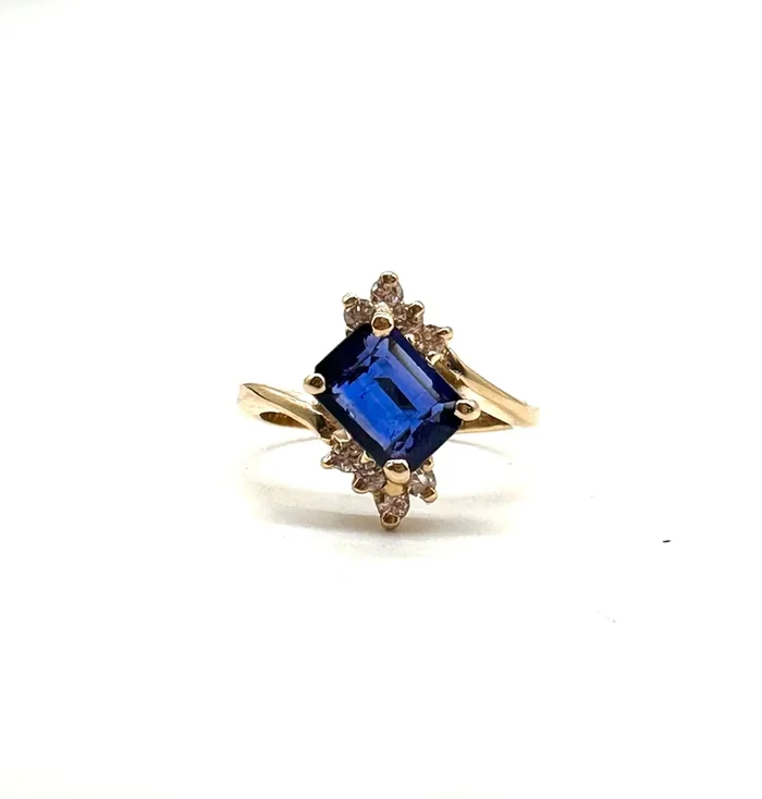 Emerald Cut Sapphire and Diamond Ring