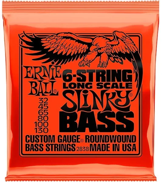 Ernie Ball 2838 6-String Long Scale Slinky Nickel Wound Electric Bass Strings .032-.130 6-string – P02838