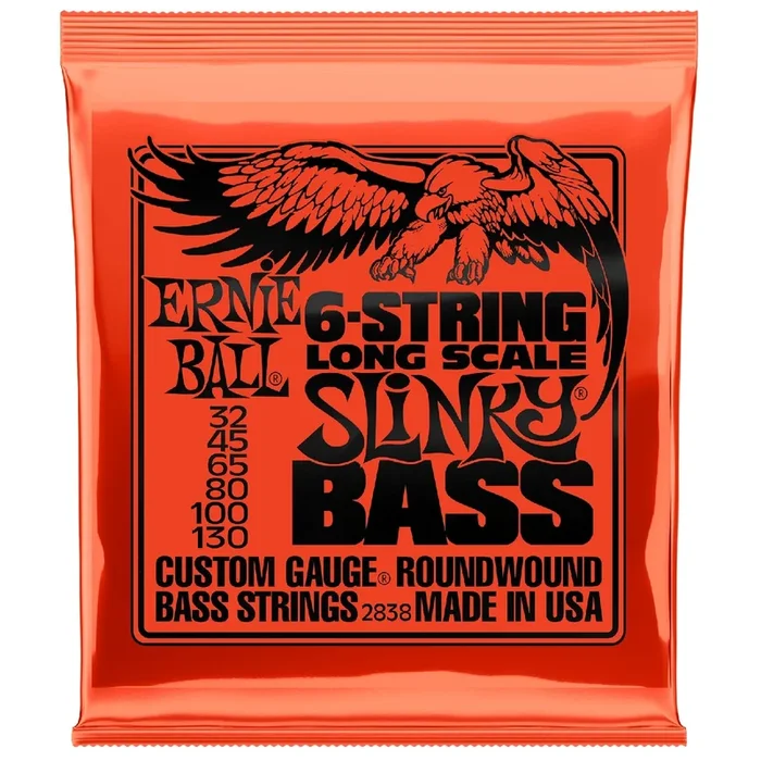 Ernie Ball 2838 Slinky Nickel Round Wound 6-Str. Electric Bass Strings – 0.32-0.130
