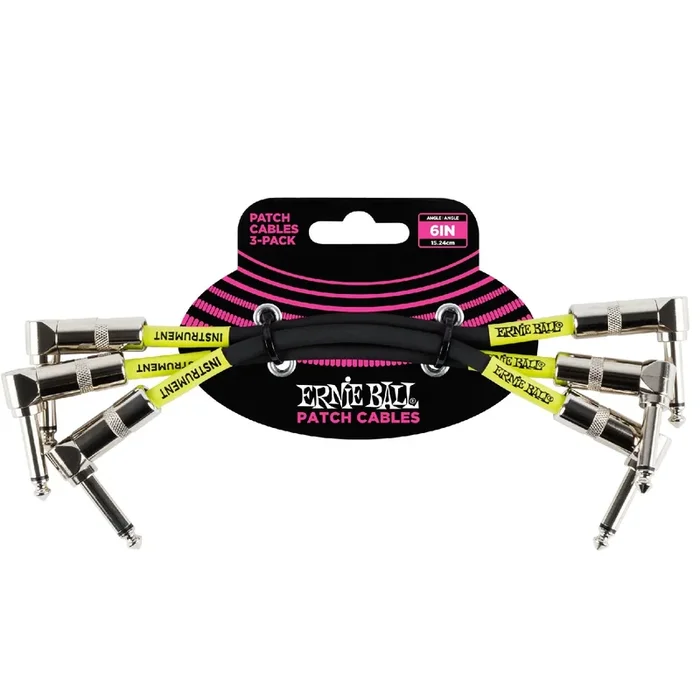 Ernie Ball 6050 6-Inch Angle-Angle Patch Cable – Pack of 3 – Black