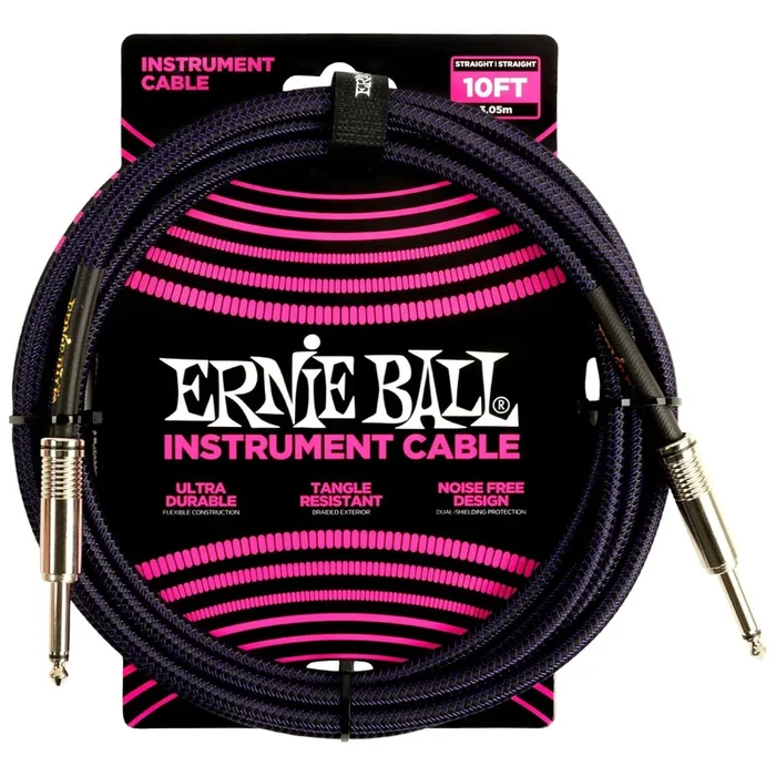 Ernie Ball Braided Instrument Cable Straight/Straight 10ft – Purple/Black