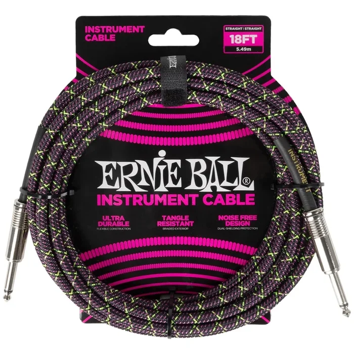 Ernie Ball Braided Instrument Cable Straight/Straight 18ft – Purple Python
