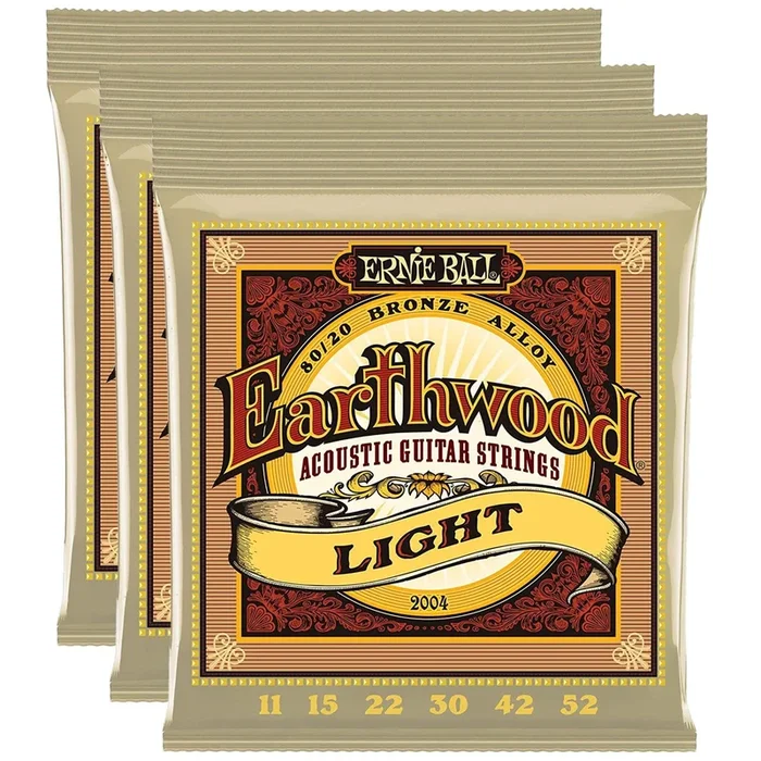 Ernie Ball Earthwood 80/20 Bronze Light 11-52 (3 Pack Bundle)