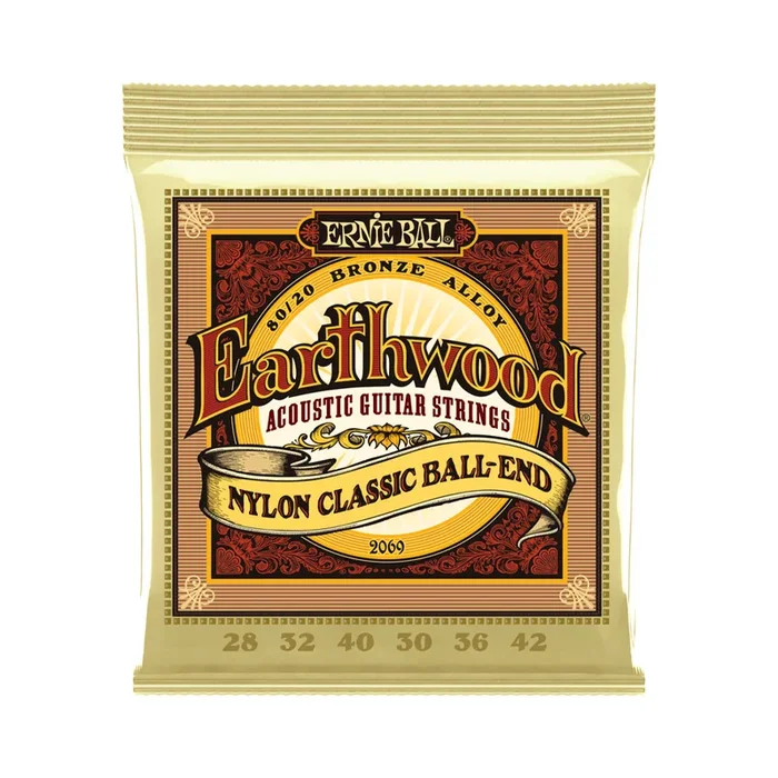 Ernie Ball P02069 Earthwood 80/20 Bronze Folk Nylon Classic Ball-end Guitar Strings – .028-.042