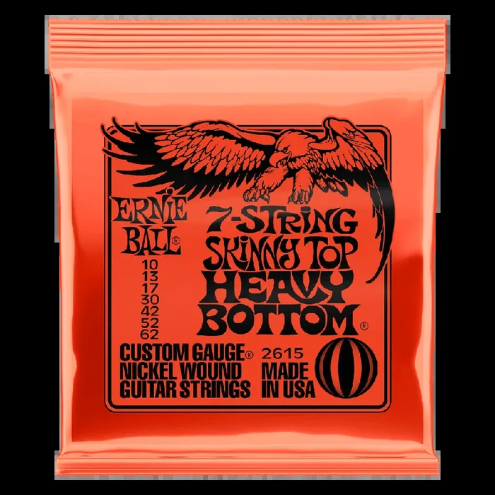 Ernie Ball Skinny Top Heavy Bottom Slinky 10-62 Custom Gauge Electric Guitar Strings – 7-String Set