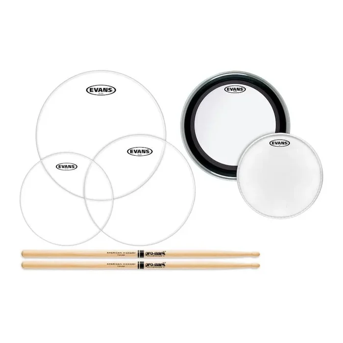 Evans American Upgrade Clear Drumhead Pack 10/12/14/20 w/FREE 14″ & 5A Sticks