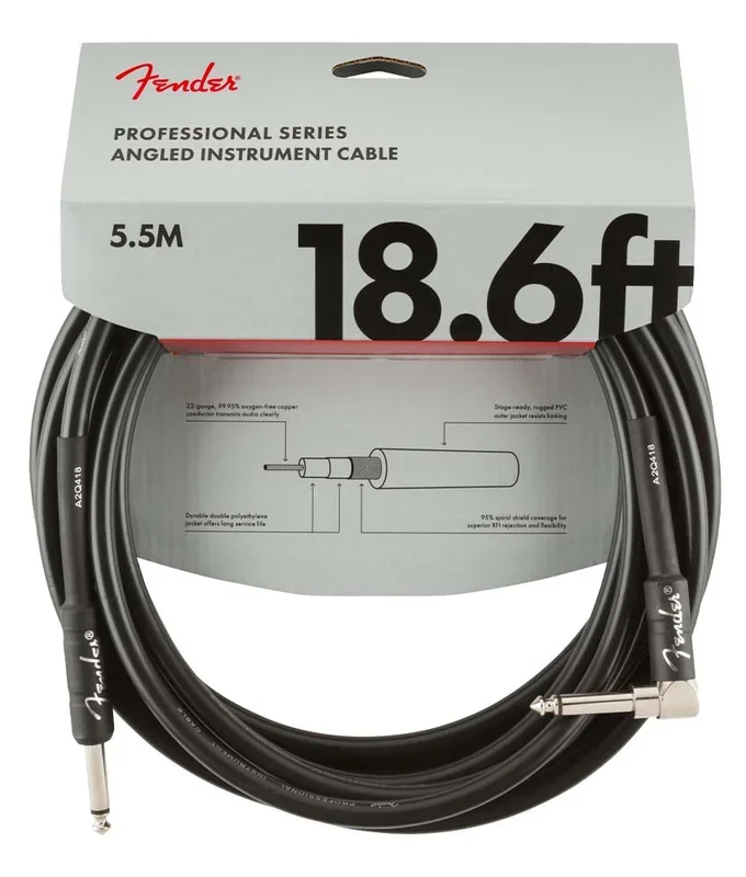 Fender 0990820019 Professional Series Instrument Cable, Straight/Angle, 18.6′ – Black