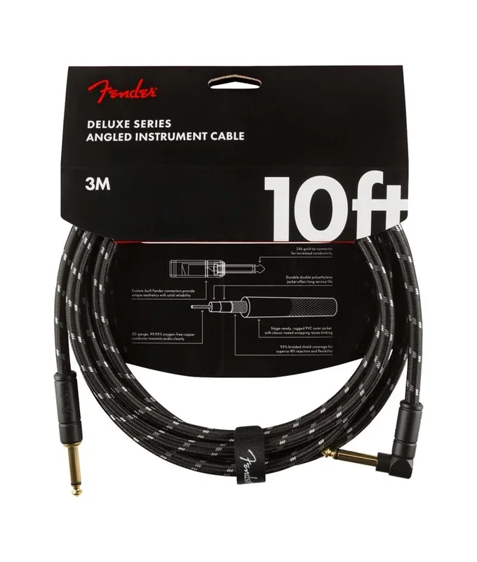Fender 0990820090 Deluxe Series Instrument Cable, Straight/Angle, 10′ – Black Tweed