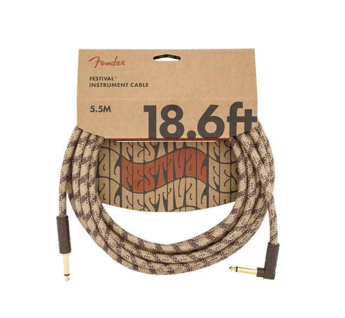 Fender 18.6′ Angled Festival Instrument Cable Pure Hemp Brown Stripe