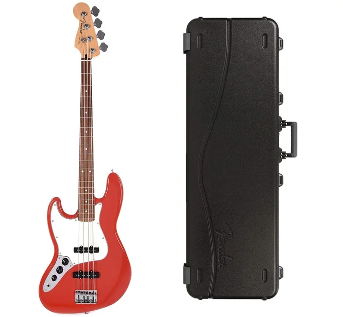 Fender Player Jazz Bass LEFTY Sonic Red Bundle w/Fender Molded Hardshell Case
